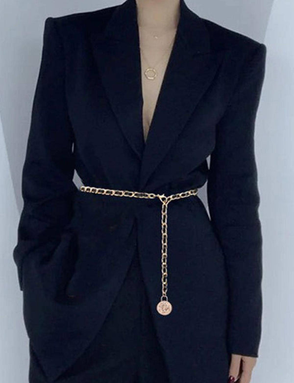 Belt black gold chain