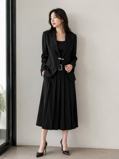 Black blazer skirt set