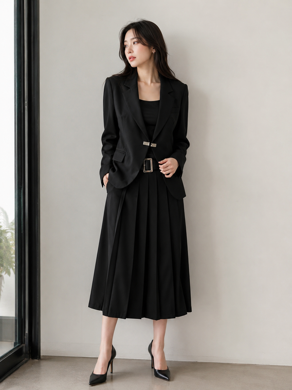 Black blazer skirt set