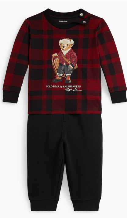 Ralph Lauren red bear check sweater set