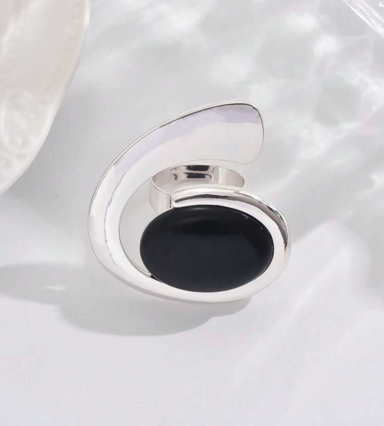 Ring black silver big